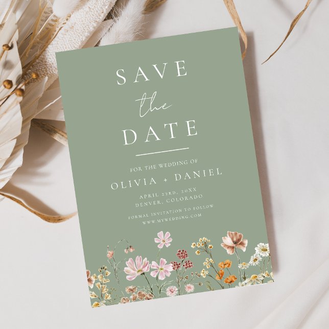 Sage Green Wildflowers Boho Save the Date (Creator Uploaded)