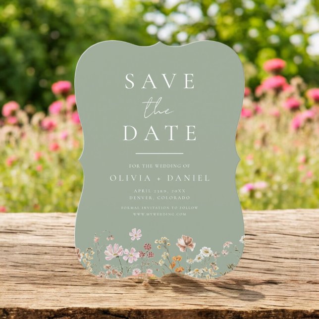 Sage Green Wildflowers Boho Save the Date (Creator Uploaded)