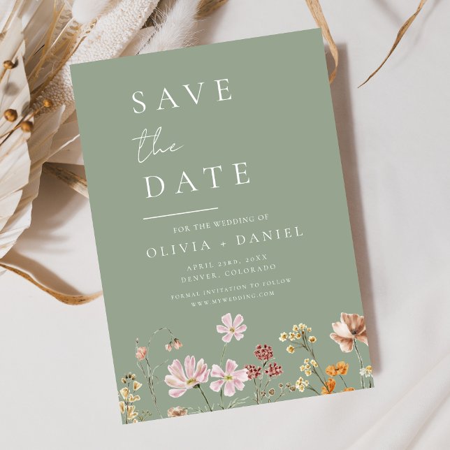 Sage Green Wildflowers Boho Save the Date (Creator Uploaded)