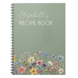  Sage Green  Wildflowers Bridal Shower Recipe Book