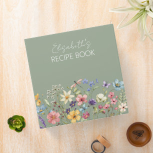  Sage Green  Wildflowers Bridal Shower Recipe Book Binder