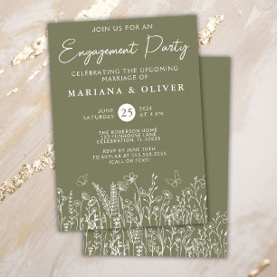 Sage Green Wildflowers Engagement Party Invitation