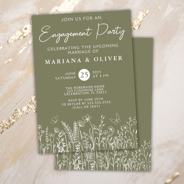 Sage Green Wildflowers Engagement Party Invitation (Creator Uploaded)