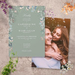 Sage Green Wildflowers Floral Photo Wedding Invitation<br><div class="desc">An elegant wildflowers watercolor floral wedding invitation that frames your wedding celebration details set in elegant white typography on a stylish sage green background. With your special photo on the reverse. Designed by Thisisnotme©</div>