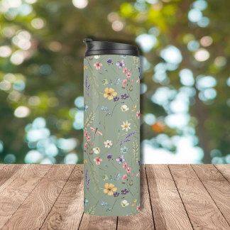  Sage Green Wildflowers Personalized  Thermal Tumbler
