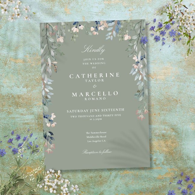 Sage Green Wildflowers Watercolor Floral Wedding Invitation (Sage Green Wildflowers Watercolor Floral Wedding Invitation)