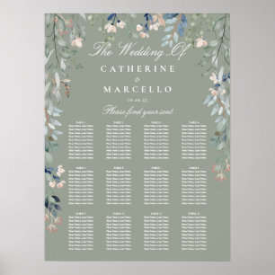 Sage Green Wildflowers Wedding Seating Plan Chart