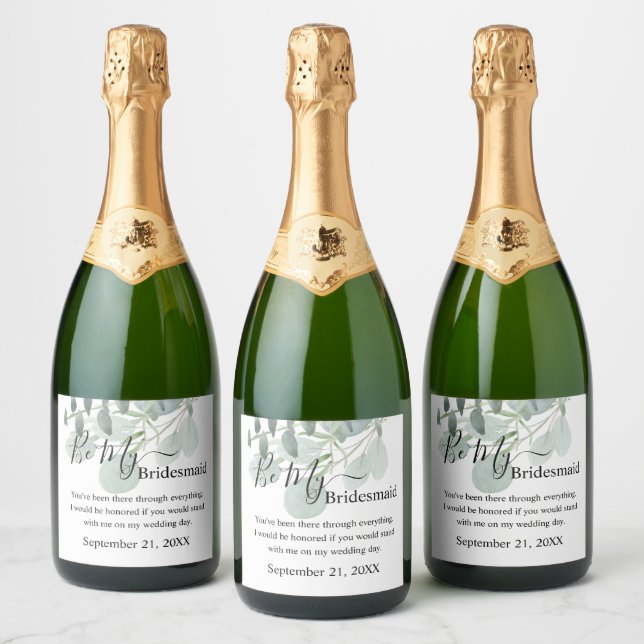 Sage Green Will You Be My Bridesmaid Sparkling Wine Label (Bottles)