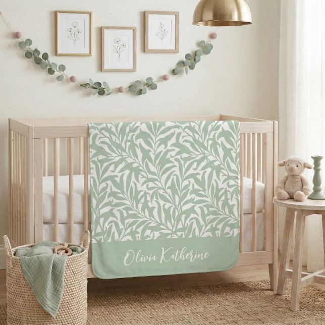 Sage Green Willow Bough Monogrammed Sherpa Blanket (Creator Uploaded)