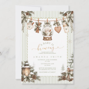 Sage Green Winter A Baby Is Brewing Shower Invitation