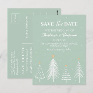Sage Green Winter Christmas Save the Date Wedding  Postcard