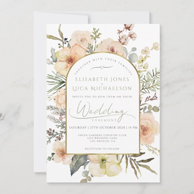 Sage Green Winter Pine Gold Christmas Wedding Invitation (Front)
