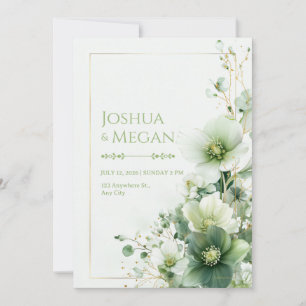 Sage Green Winter Rose Botanical Frame Wedding Invitation