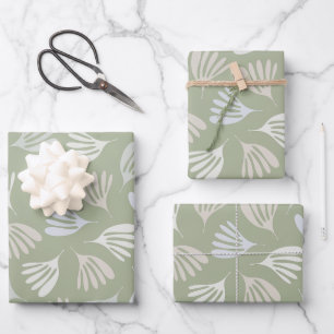 Sage Green Wisp Leaves Modern Abstract Pattern Wrapping Paper Sheet