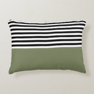 Sage Green With Black and White Stripes Accent Pillow