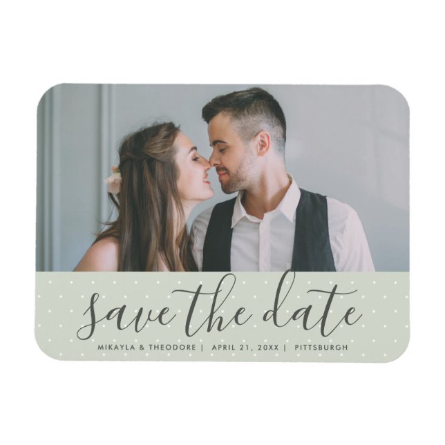 Sage Green with Dots Save the Date Wedding Photo Magnet (Horizontal)