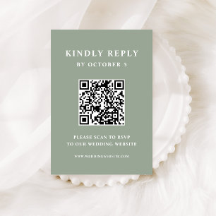 Sage Green with Elegant Text Wedding QR Code RSVP Card