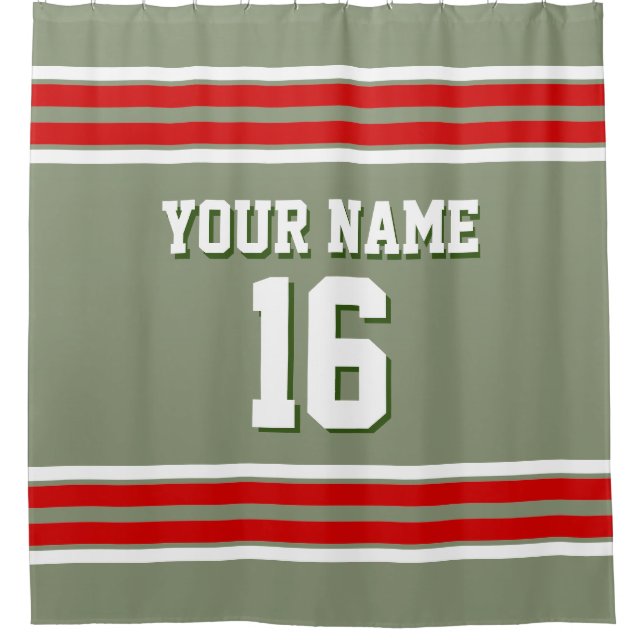 Sage Green with Red White Stripes Sports Jersey (Front)