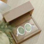 Sage Green with White Stylized Monogram Cufflinks<br><div class="desc">A pair of sterling silver plated, round cufflinks for the fashionable man to match his outfit that feature a trendy, sage green colour along with his name printed in white, upper case letters and superimposed with white, stylized initials. Personalize your cufflinks by editing and replacing name and initials as desired....</div>