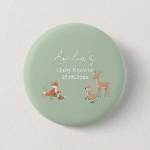 Sage Green Woodland Animal Baby Shower  2 Inch Round Button