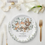 Sage Green Woodland Animals Eucalyptus Baby Shower Paper Plate<br><div class="desc">This elegant design features soft sage green watercolor greenery,  adorable forest animals and modern lettering. Suitable for both boy and girl baby shower.</div>