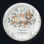 Sage Green Woodland Animals Eucalyptus Birthday Paper Plate<br><div class="desc">This elegant design features soft sage green watercolor greenery,  adorable forest animals and modern lettering. Suitable for both boy and girl baby shower / birthday.</div>