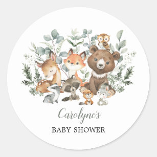 Sage Green Woodland Animals Greenery Baby Shower Classic Round Sticker