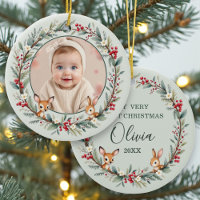 Sage Green Woodland Baby First Christmas Photo