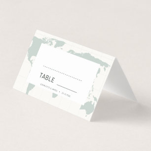 Sage Green World Map Wedding Table Place Cards