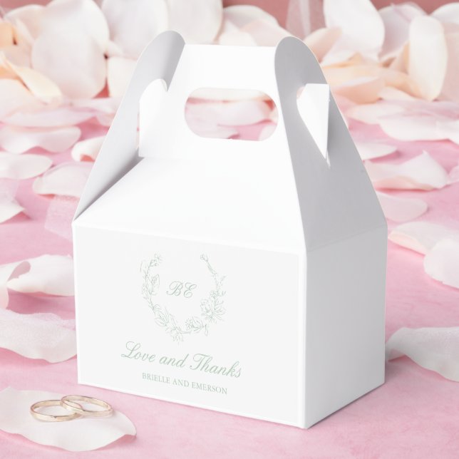 Sage Green Wreath Monogram Elegant Wedding Favor Box (Wedding)