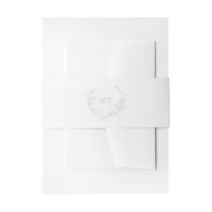 Sage Green Wreath Monogram Elegant Wedding Invitation Belly Band