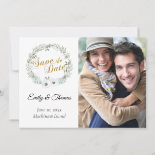 Sage Green Wreath Photo Save the Date