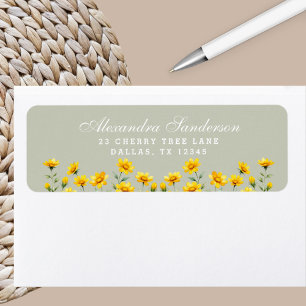 Sage Green Yellow Boho Wildflower Return Address