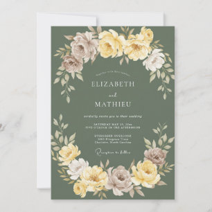 Sage Green Yellow Botanical Wedding Invitation