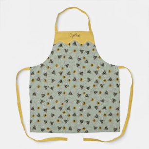 Sage Green & Yellow Fun Honeybee Pattern Gardening Apron