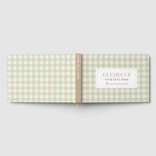 Sage green yellow pale light green gingham plaid guest book