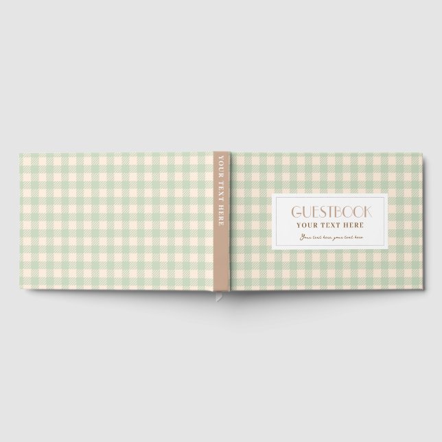 Sage green yellow pale light green gingham plaid guest book (Full)