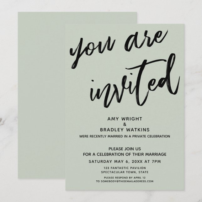 Sage Green You Are Invited Post-Wedding Reception Invitation (Front/Back)