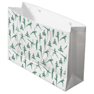 Sage Green Zen Yoga Poses Pattern Large Gift Bag