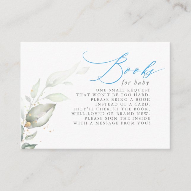 Sage Greenery and Blue Typography Books For Baby Enclosure Card (Front)