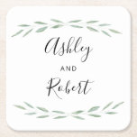 Sage Greenery Botanical Coaster, Wedding  Square Paper Coaster<br><div class="desc">This beautiful wedding stationery suite features sage greenery paired with modern typefaces. The original watercolor creates an elegant look for your special day. Coordinating items available.</div>