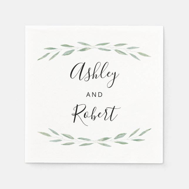 Sage Greenery Botanical Napkin, Wedding Reception Napkin (Front)
