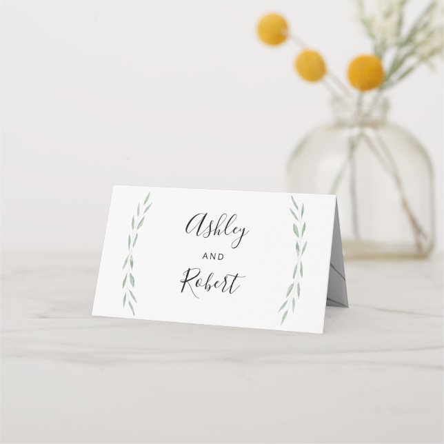 Sage Greenery Botanical Place Cards, Wedding Card (Front)