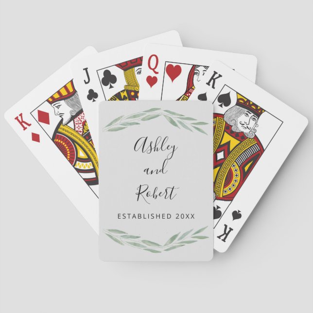 Sage Greenery Botanical Wedding Favour Playing Cards (Back)