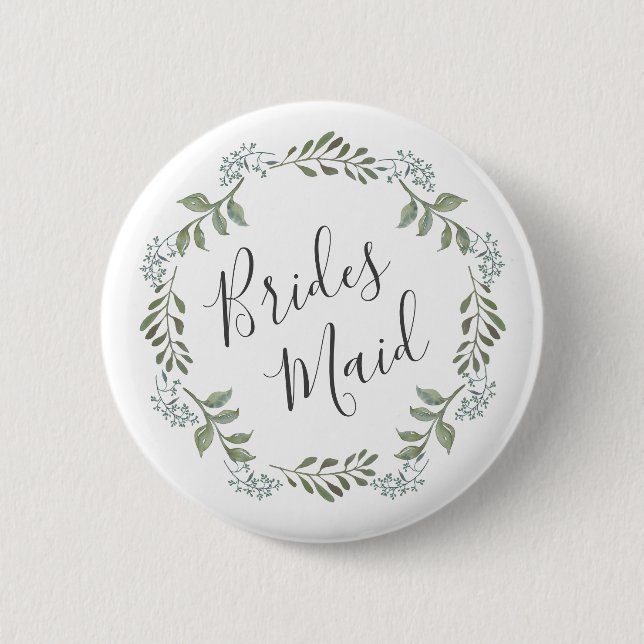 Sage Greenery Botanical Wreath Bridesmaid 2 Inch Round Button (Front)