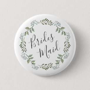 Sage Greenery Botanical Wreath Bridesmaid 2 Inch Round Button