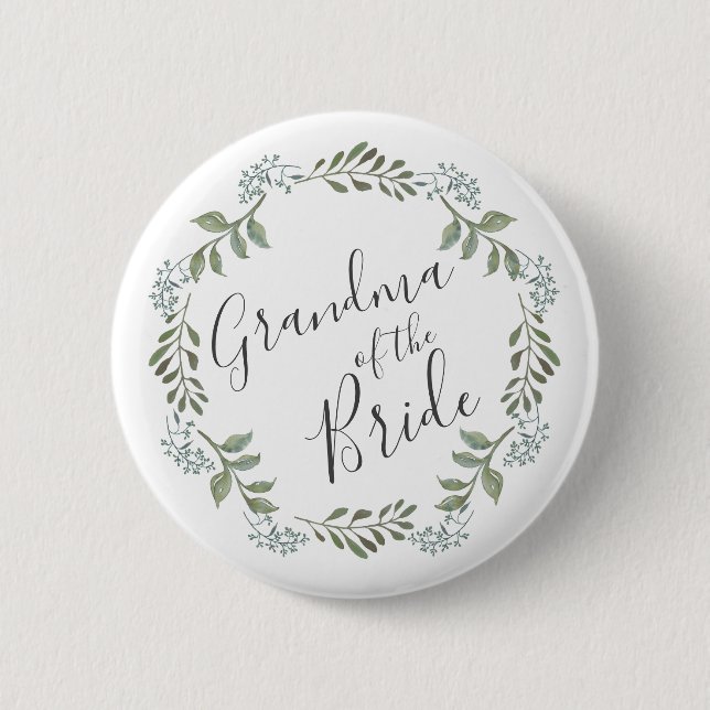 Sage Greenery Botanical Wreath Grandma of Bride 2 Inch Round Button (Front)