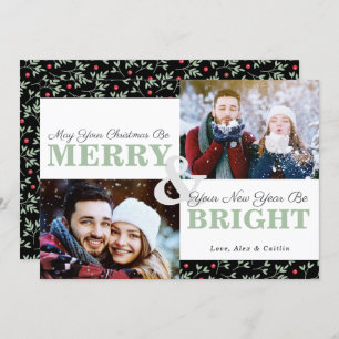 Sage Greenery Christmas Pattern 2-Photo Card