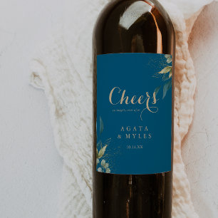 Sage Greenery Eucalyptus Gold Cheers Wedding  Wine Label