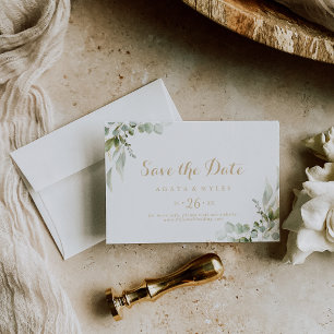 Sage Greenery Eucalyptus Gold Horizontal Wedding Save The Date